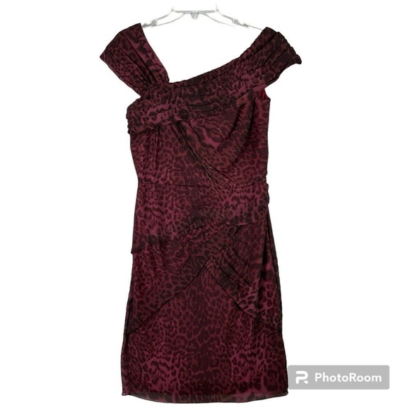 Tadashi Shoji Silk Dress Cocktail Party Wedding Festive Leopard Print Mob Wife - Picture 1 of 11